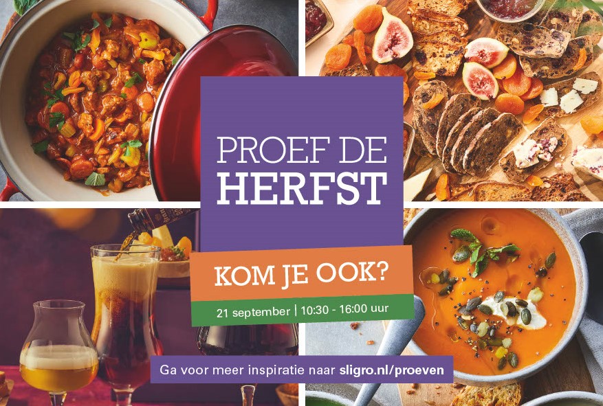 Kom de herfst proeven in een van onze Sligro vestigingen op zaterdag 21 september. We inspireren je met de lekkerste herfstrecepten tijdens onze proeverij!