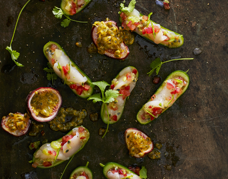 Ceviche van coquille met passievrucht